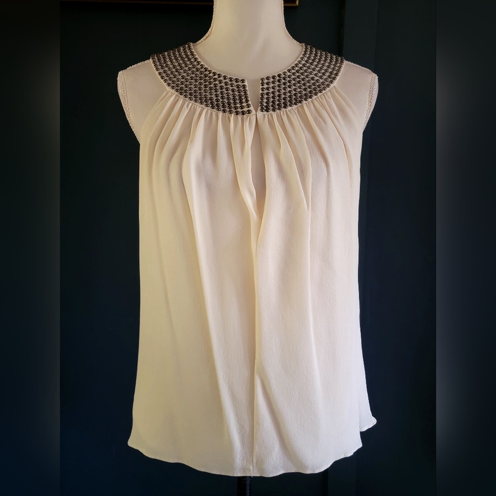 robert rodriguez Studded 100% Silk Sleeveless Top Size 6 Ivory‎